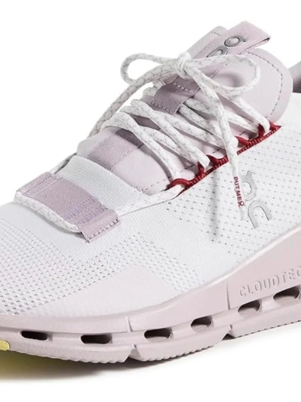 On Running Women's Cloud in Pale Pink with Red Accents
